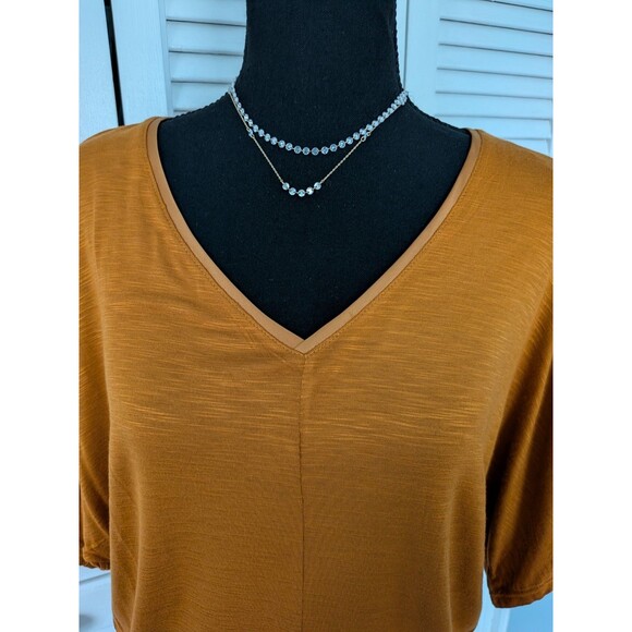 Joan Vass Tee Top Women's M Caramel Deep Mustard Shirt A-Line Soft Comfort New - Picture 2 of 9
